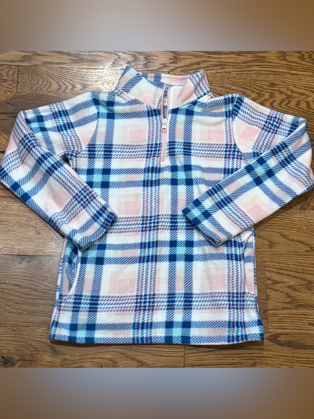 NWOT. Btween. Girlâs 1/4 Zip Fleece. Pink/Blue/White. Size 7.